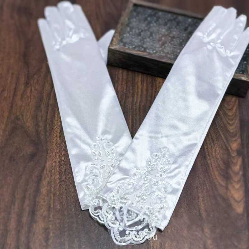 Elegant Lace Satin Bride Gloves Eblow Length White Lace Christmals Party Gloves Wedding Party Wedding Gloves L251110
