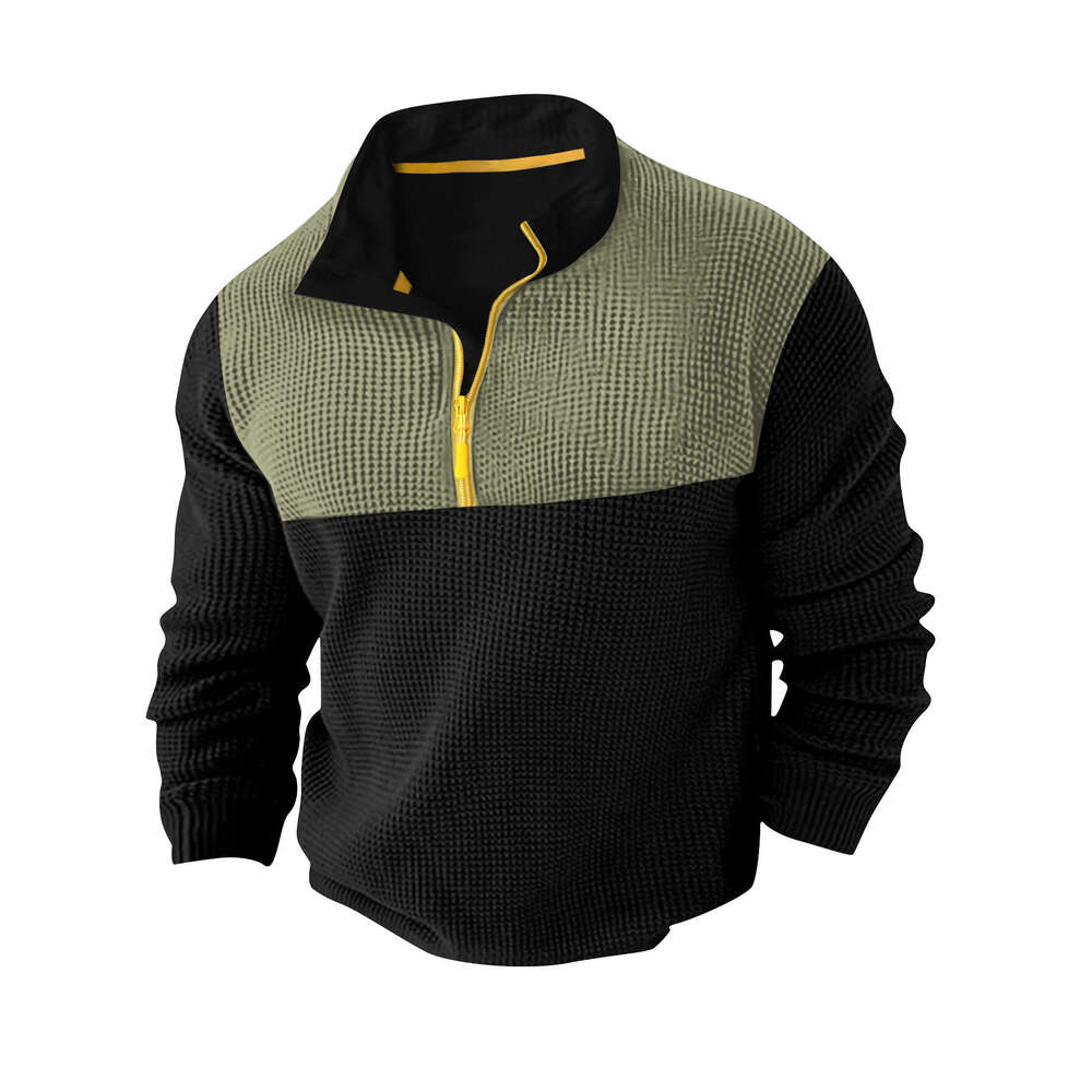 Cross-Border Spring and Autumn New Men's T-Shirt Sweatshirt Casual Sports Color Block Long Sleeve High Neck Half-Zip Top