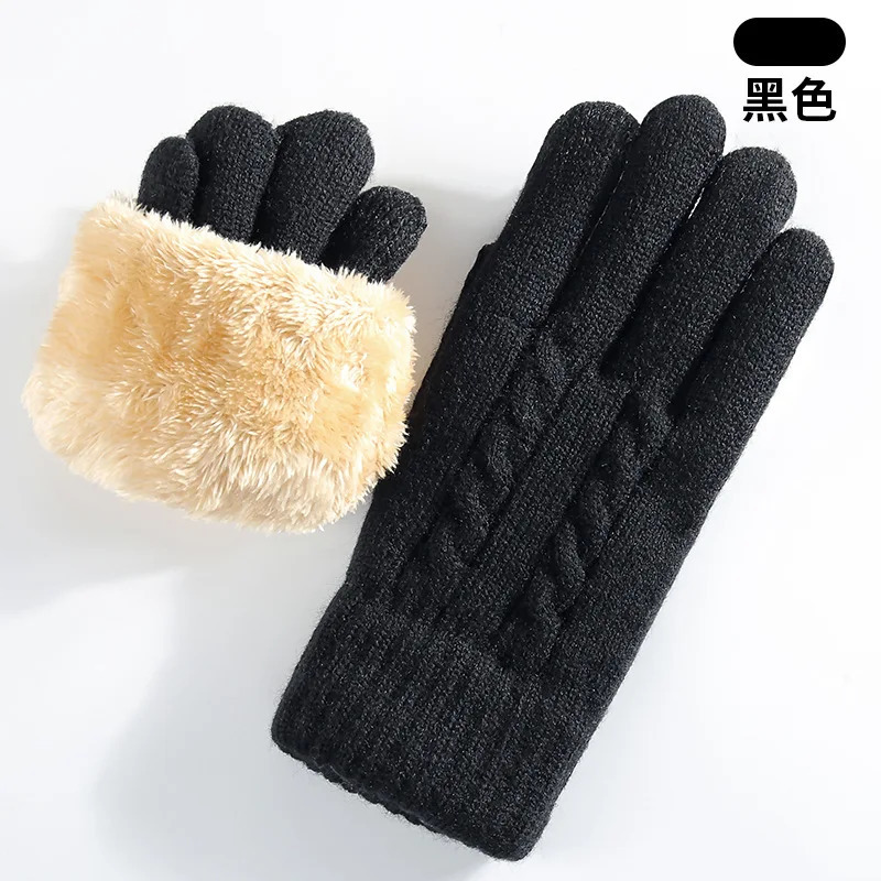 Womens Knitted Winter Gloves Double Layer Fleece Lined Thickened Warm Thermal Fashion Solid Color Touchscreen 251106