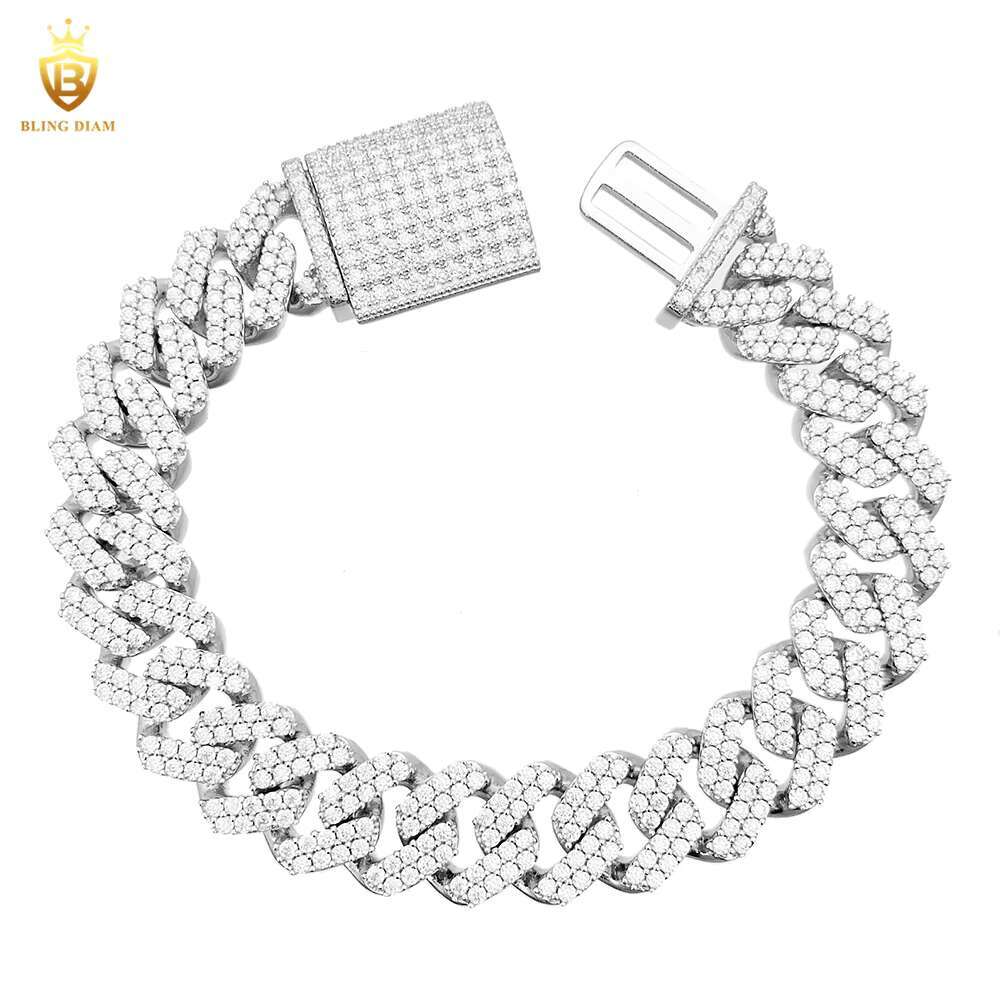 12.3mm Hip Hop Jewelry 925 Sterling Silver VVS Diamond Moissanite Iced Out Cuban Link Chain Bracelet Necklace