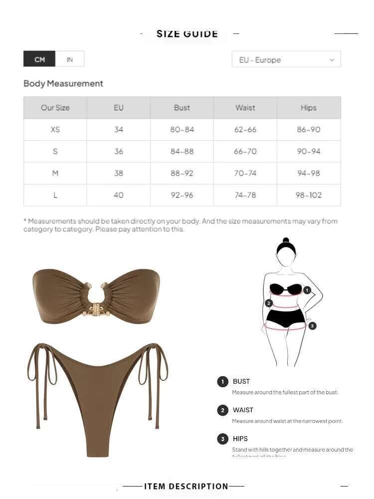 Solid O 2025 New Women's Tie Shiny Side Material Metal Ring Finger Strap Swimsuit Filler Bikini Bra High Low Waist