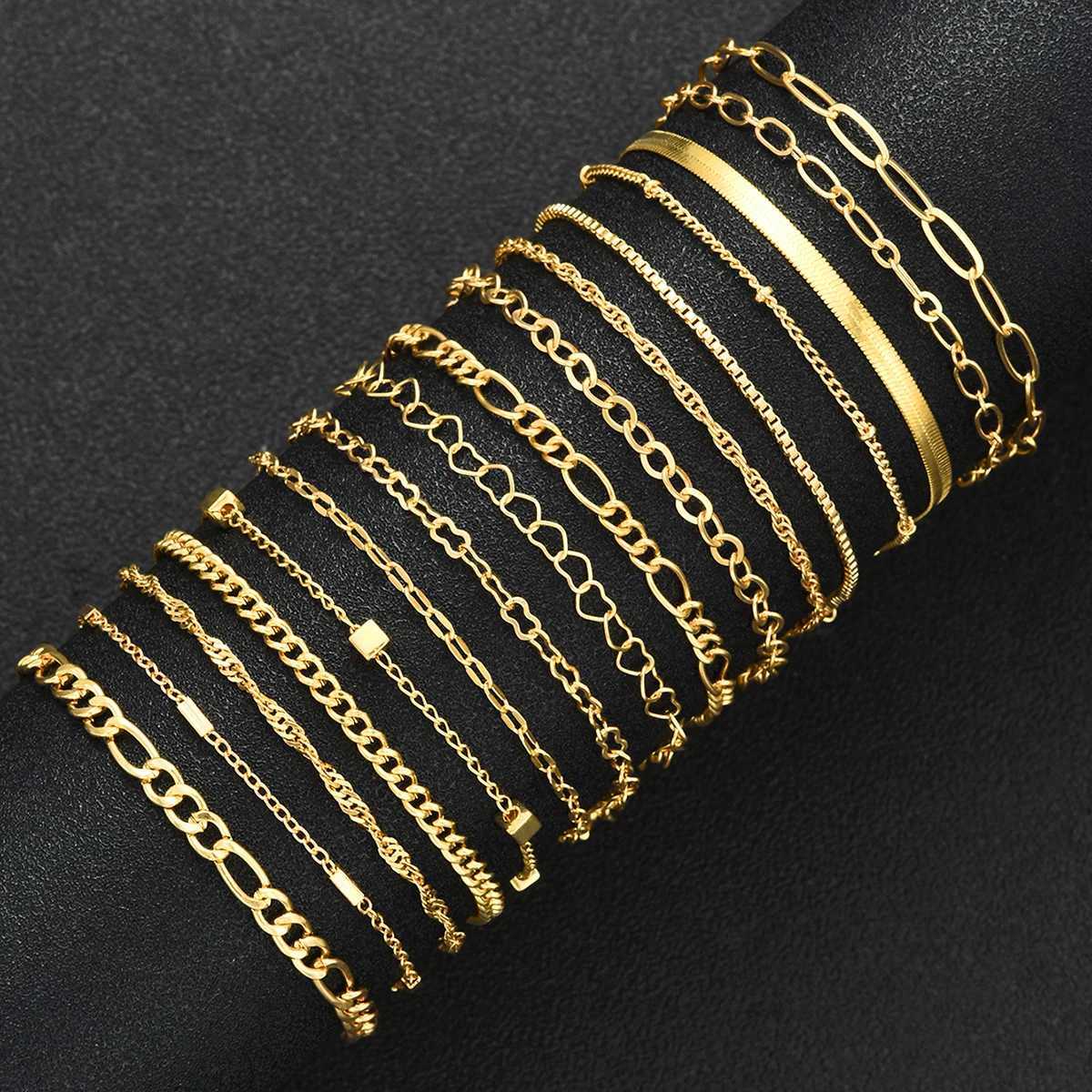 16pcs Fashion Boho Twist Chain Bracelet Set for Women Punk Gold Silver Color Adjustable Cuban Link Bracelets Daily Jewelry GiftsT251110