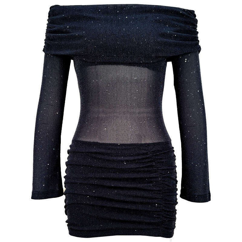 Women's Fashion Spring Summer SEXY DRESSES FOR WOMEN Hot Girl Temperament Off-Shoulder Semi-Sheer Shiny Bodycon Night club maxi dress