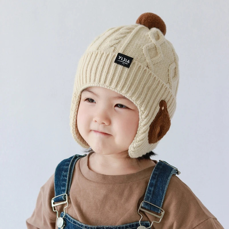 Winter Cute Cartoon Baby Ear Protection Hat Boys Warmth Windproof Knitted Hats Kids Bear Beanie Hat for Girls 636M 251103