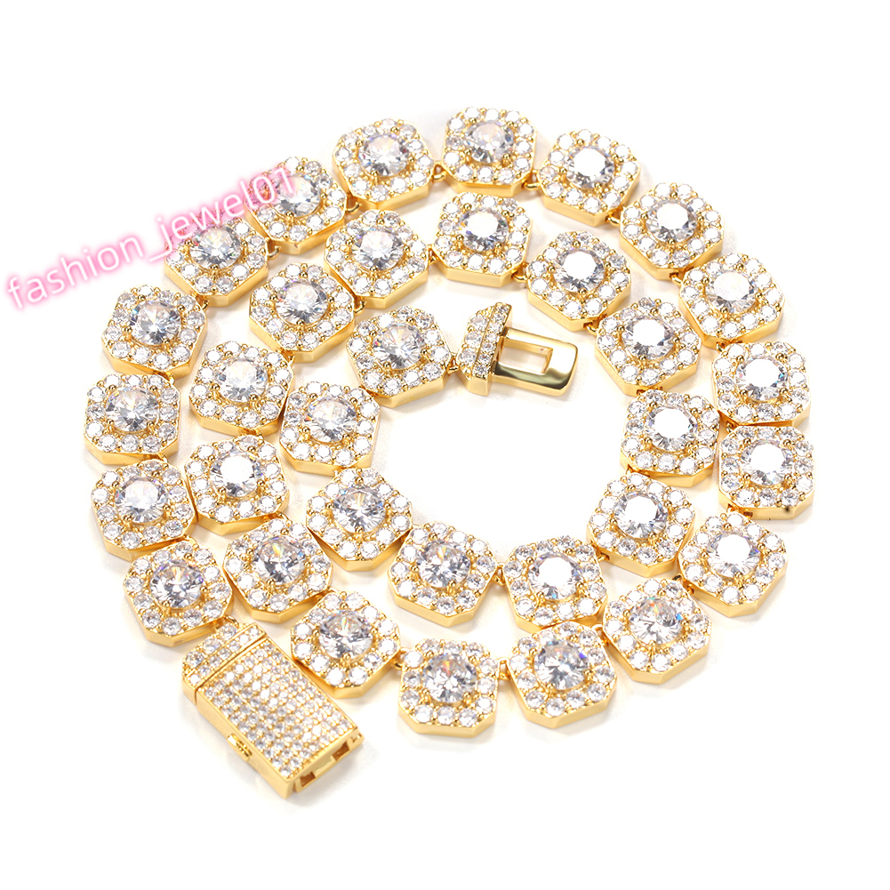 2024 Hot Sale Trendy Fashion 12.5mm Square Tennis Chain Iced Out Bling HipHop Necklace Silver for Gift