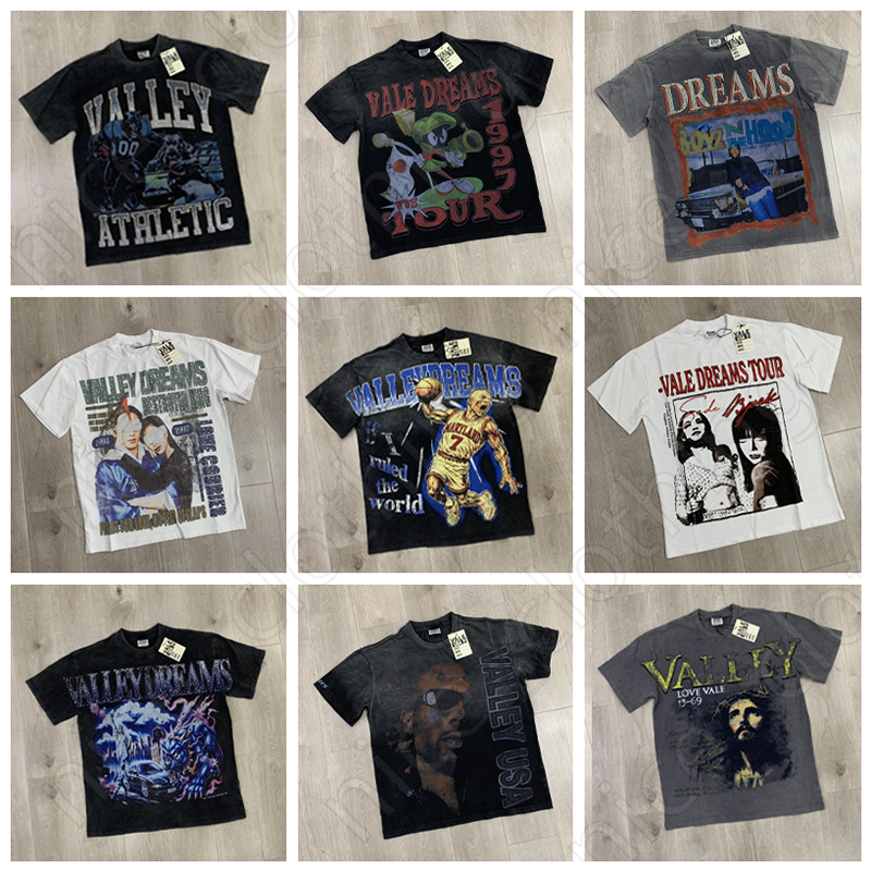 valley Designer Mens T Shirts Big Graphic Oversized Tops mens designer t shirt Vintage Gothic American Wash Cotton Short Sleeve Shirt Men Clothing SIZES S-XL