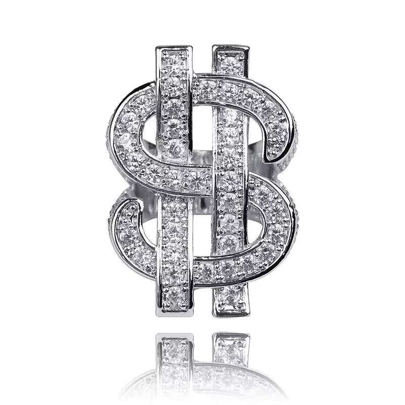 Fashion Hiphop Rappers Ring 925 Silver Iced Out Micro Paved VVS Moissanite Diamond Dollar Ring