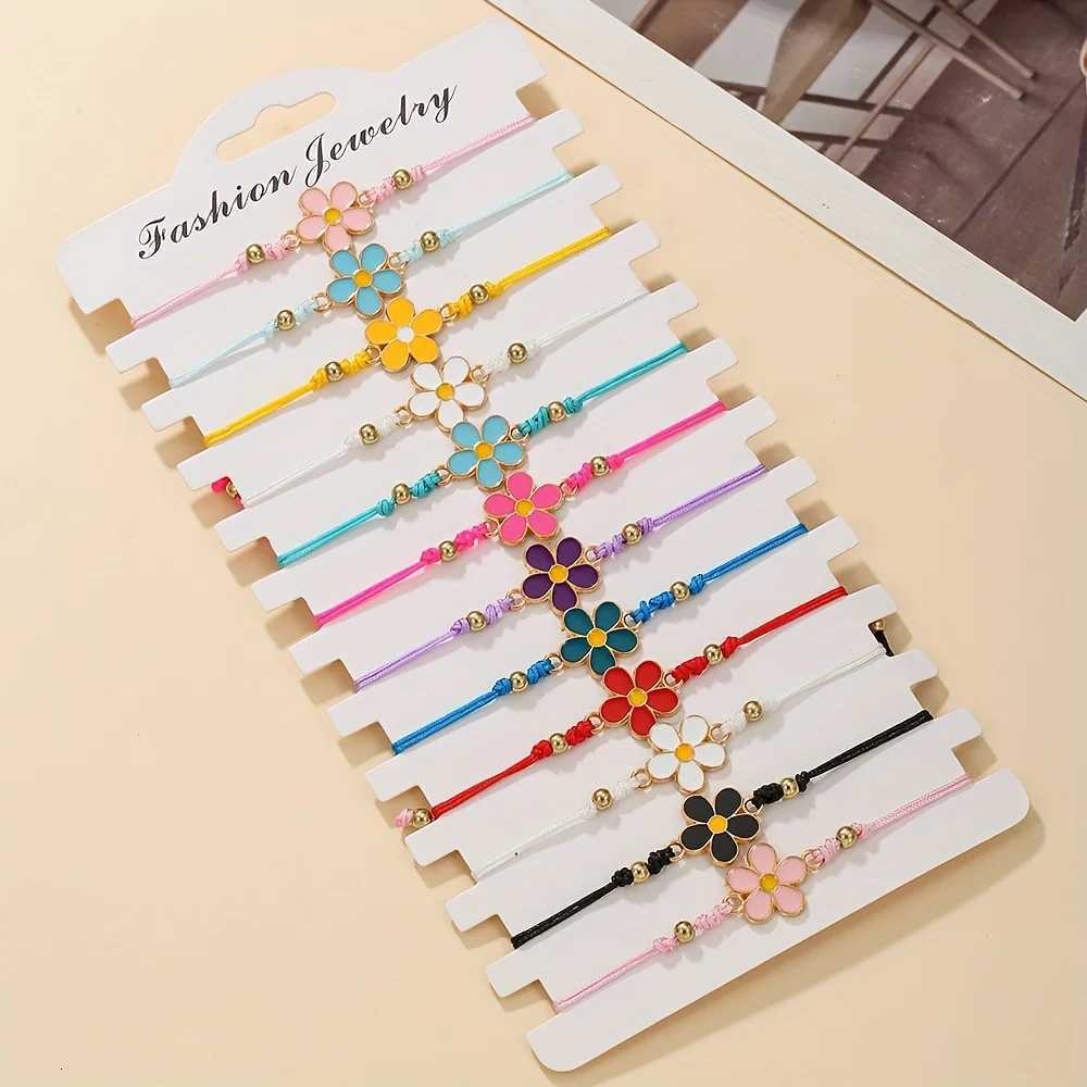 12pcs Set of Sweet and Adorable Colorful Floral Elements Adjustable Handmade Braided Bracelets Perfect for Daily WearT251110