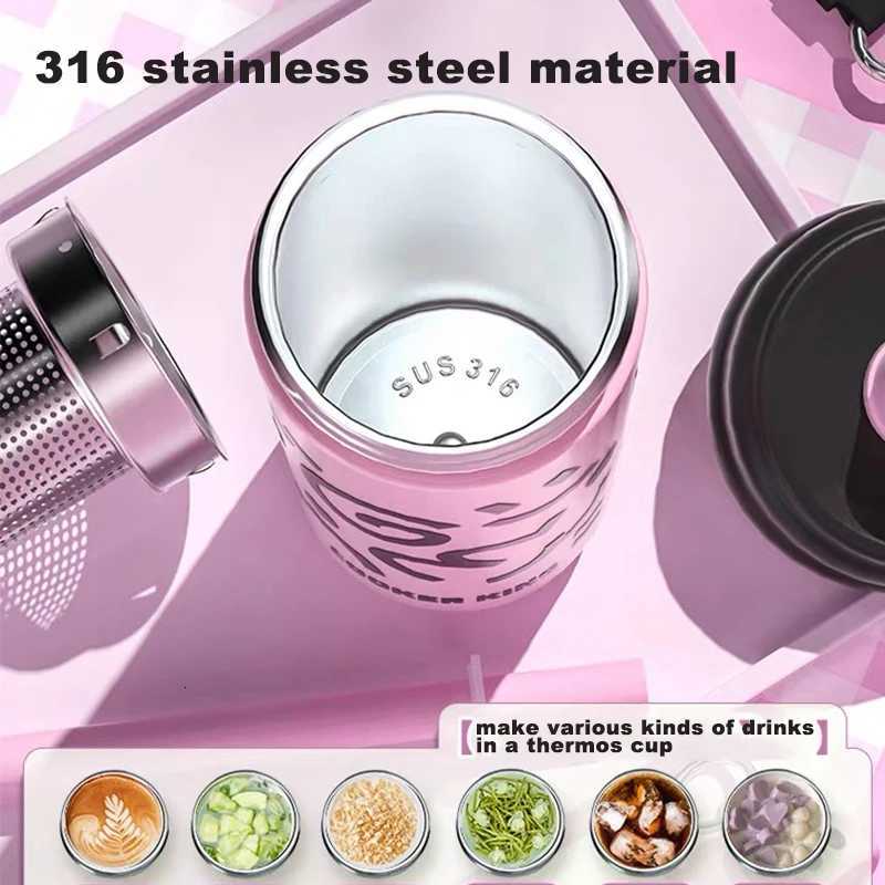 Fashionable cup 600ML Stainless Steel Straw Cup 2025 Trendy Insated Water Bottle for Wen Girls Kids Travel Thermos with Carry Y251110