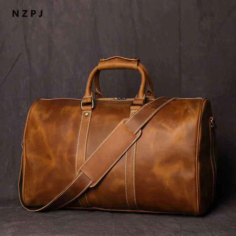 Retro Leather Mens Travel Bag Crazy-horse Leather Large-capacity Luggage Bag Top Layer Cowhide Men Portable Diagonal Bag NZPJ K251110