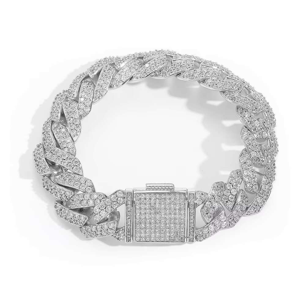Hip Hop Style 925 Silver Bracelet for Men Stylish 15mm Moissanite Diamond Rhombus Cuban Gifts