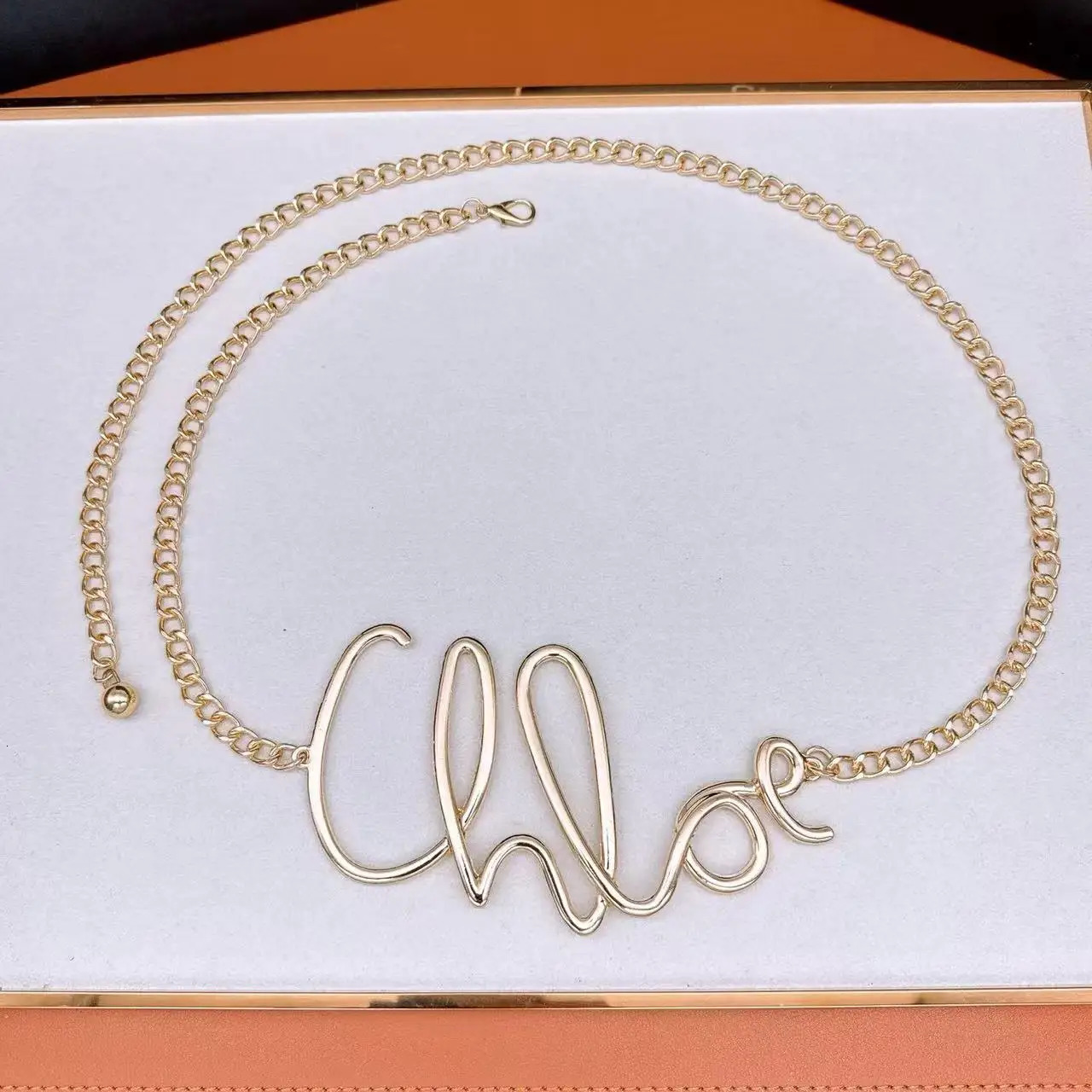 Retro gold letter waist chain womens metal matching skirt and pants highend feeling autumn winter 250410