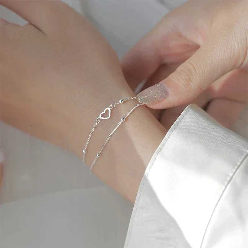 925 Sterling Silver Double Love Heart Hollow Round Beads Bracelet Female Fashion Romantic Jewelry New Classic Adjustable GiftsT251110