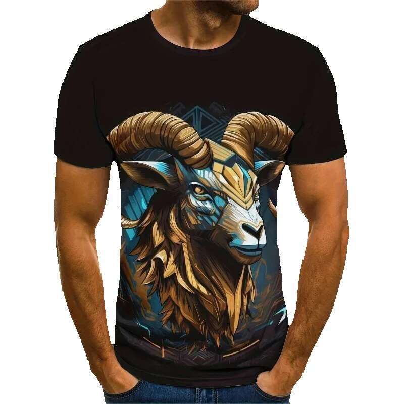 American men's 3D retro cow and sheep college T-shirt, summer street, short sleeved, round neck, Y-ADT T-shirt