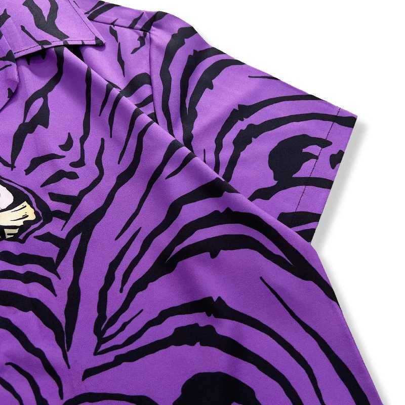Black purple tiger Hawaiian shirt mens summer button down collar mens top mens top X250410