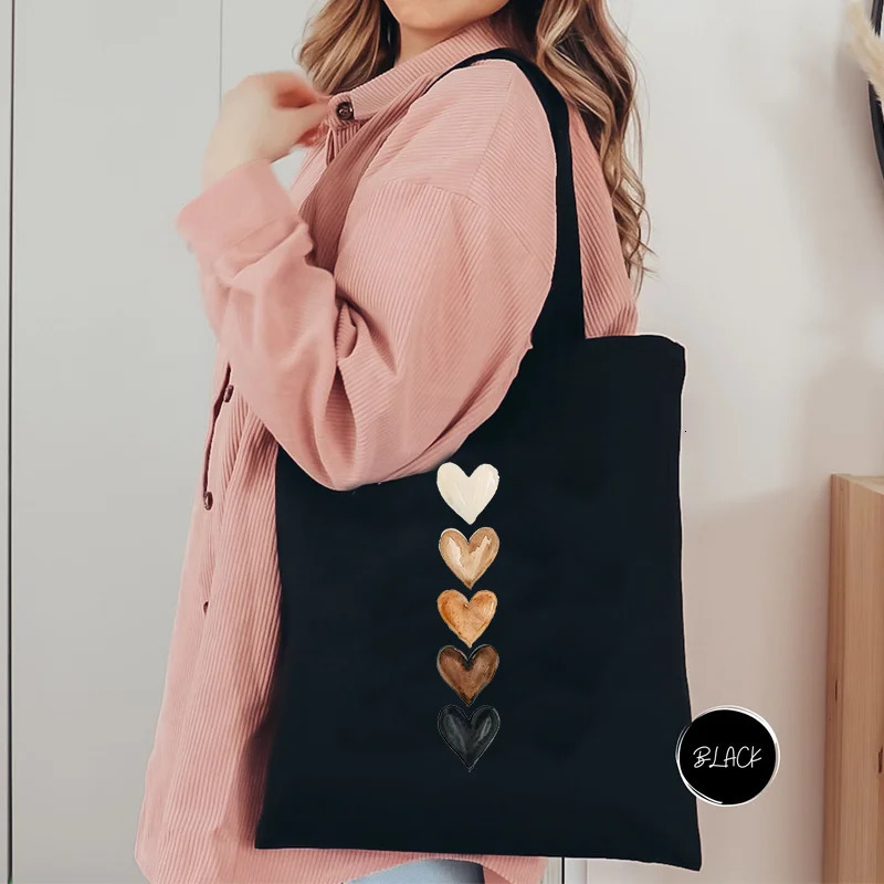Casual Large Capacity Womens Bag Canvas Shoulder Fashion Harajuku Shopper Minimalist Watercolor Heart Print Street Handbags 251110