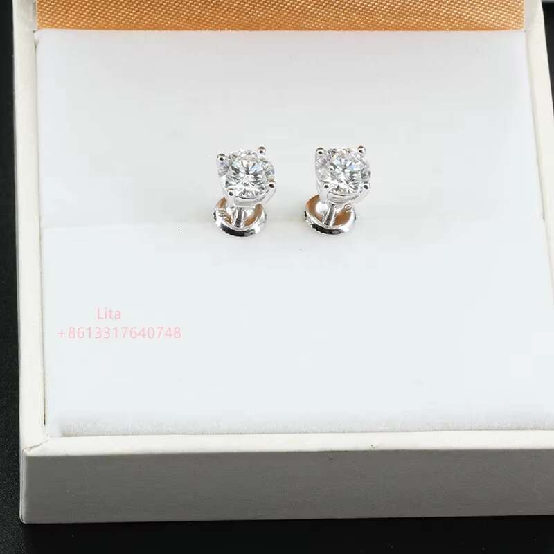 Factory Wholesale 1 Carat D Color Moissanite Diamond Gemstone Sterling Silver Stud Screw Earrings