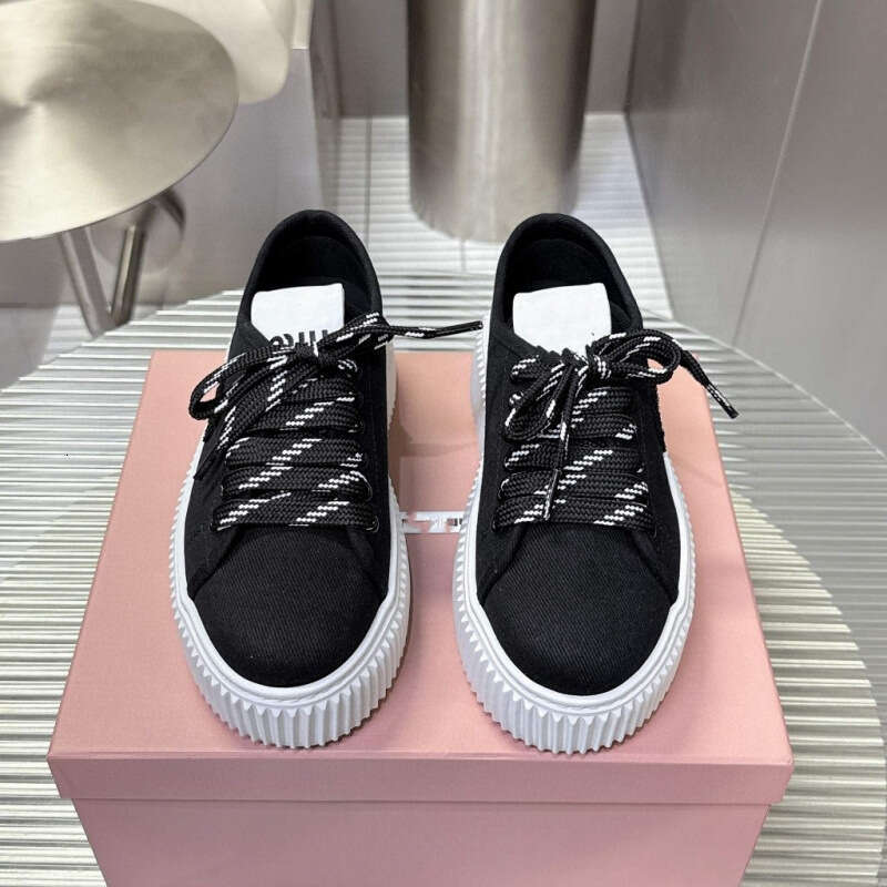 Liu Haocun Same Style Versatile Casual Thick-Soled Height-Increasing Lace-Up Slip-On Lazy Closed-Toe Half Slippers Biscuit Canvas Shoes