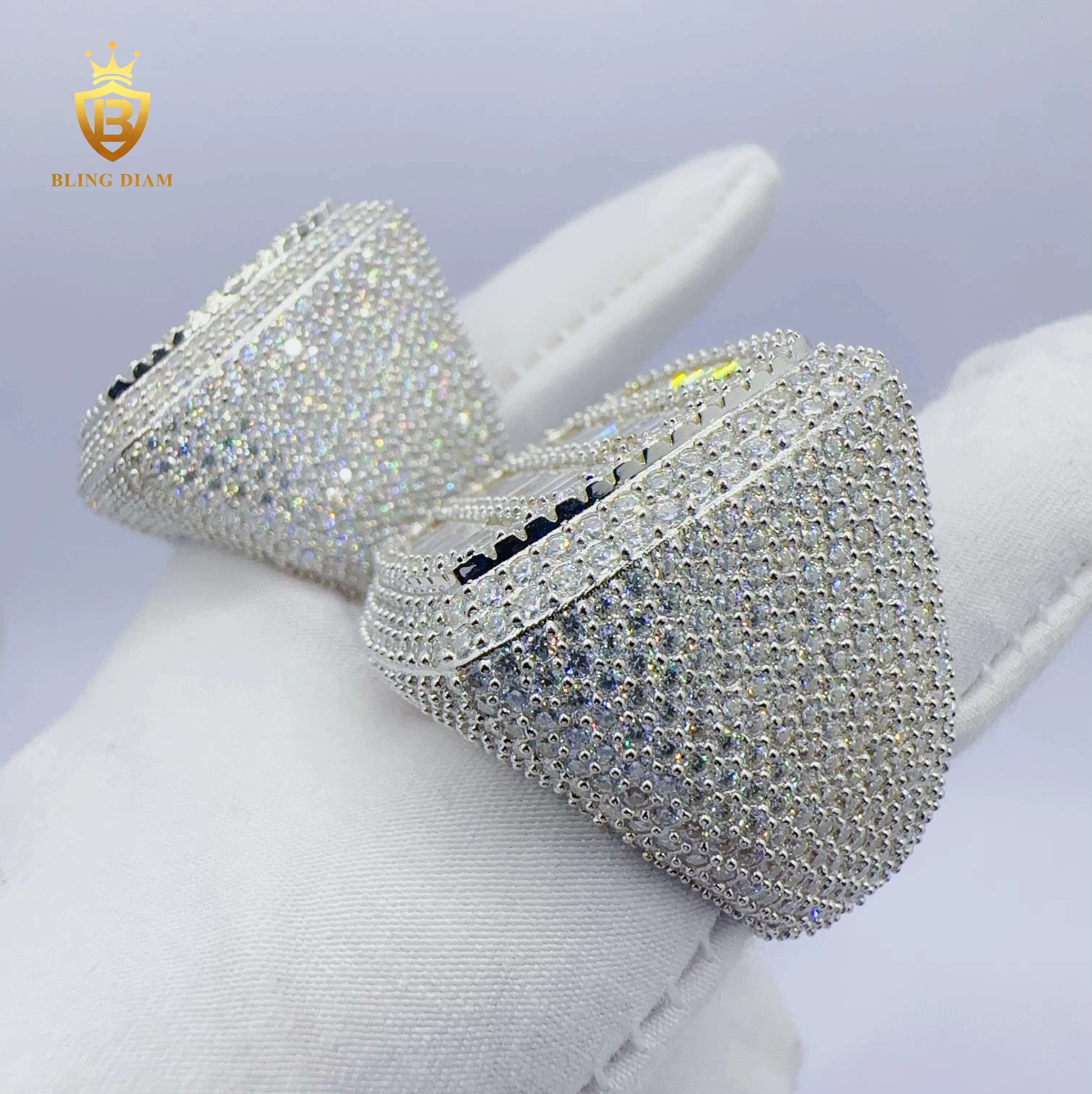 Custom Hip Hop Jewelry VVS Moissanite Big Square Design Hip Hop Ring 925 Sterling Sliver Fashion Ring