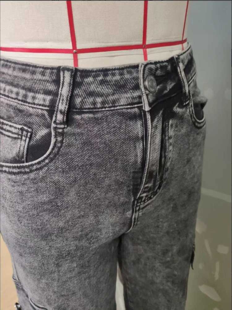 Womens Cargo Jeans High Stretch Multi Pocket Techwear Utility Washed Denim Vintage Streetwear Baggy Casual Pants Autumn Spring C251110