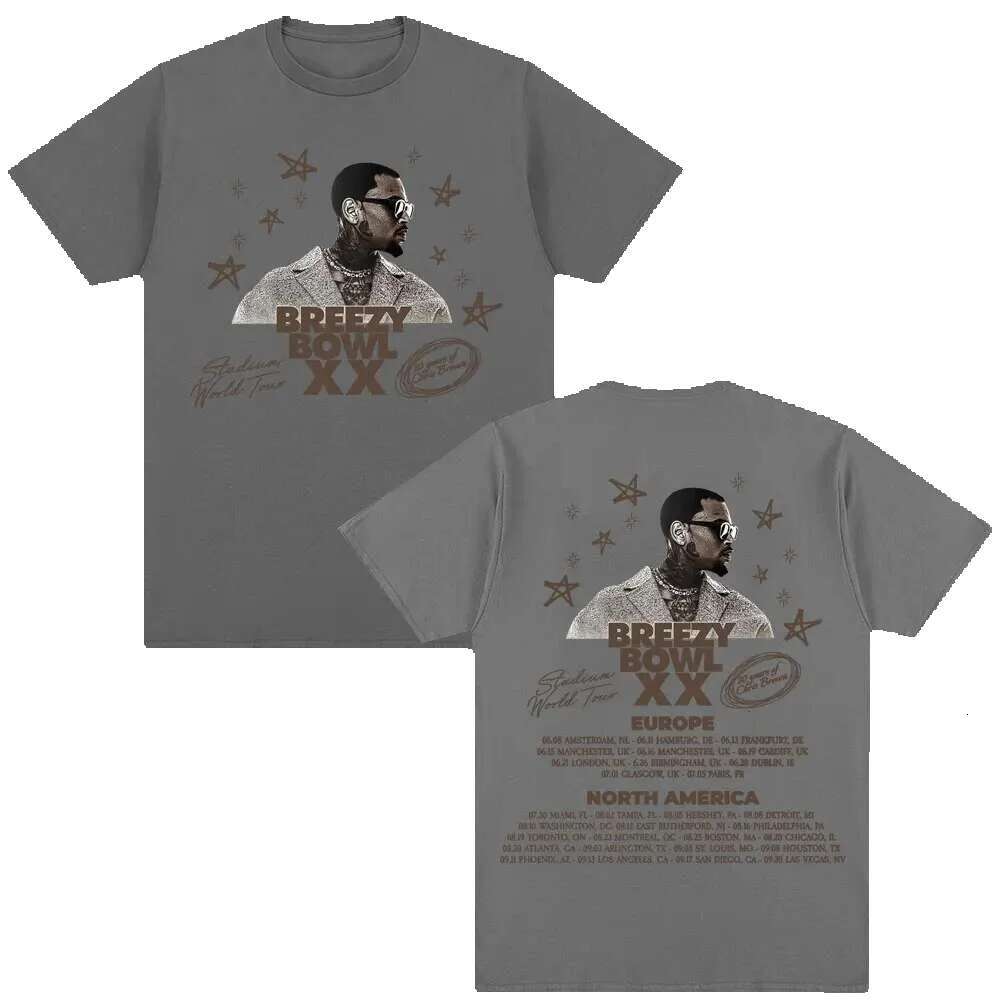Rap singer Chris Brown Breezy Bowl XX Tour Hip hop men's and women's fashion O-neck oversized cotton T-shirt Ocnnels streetwear