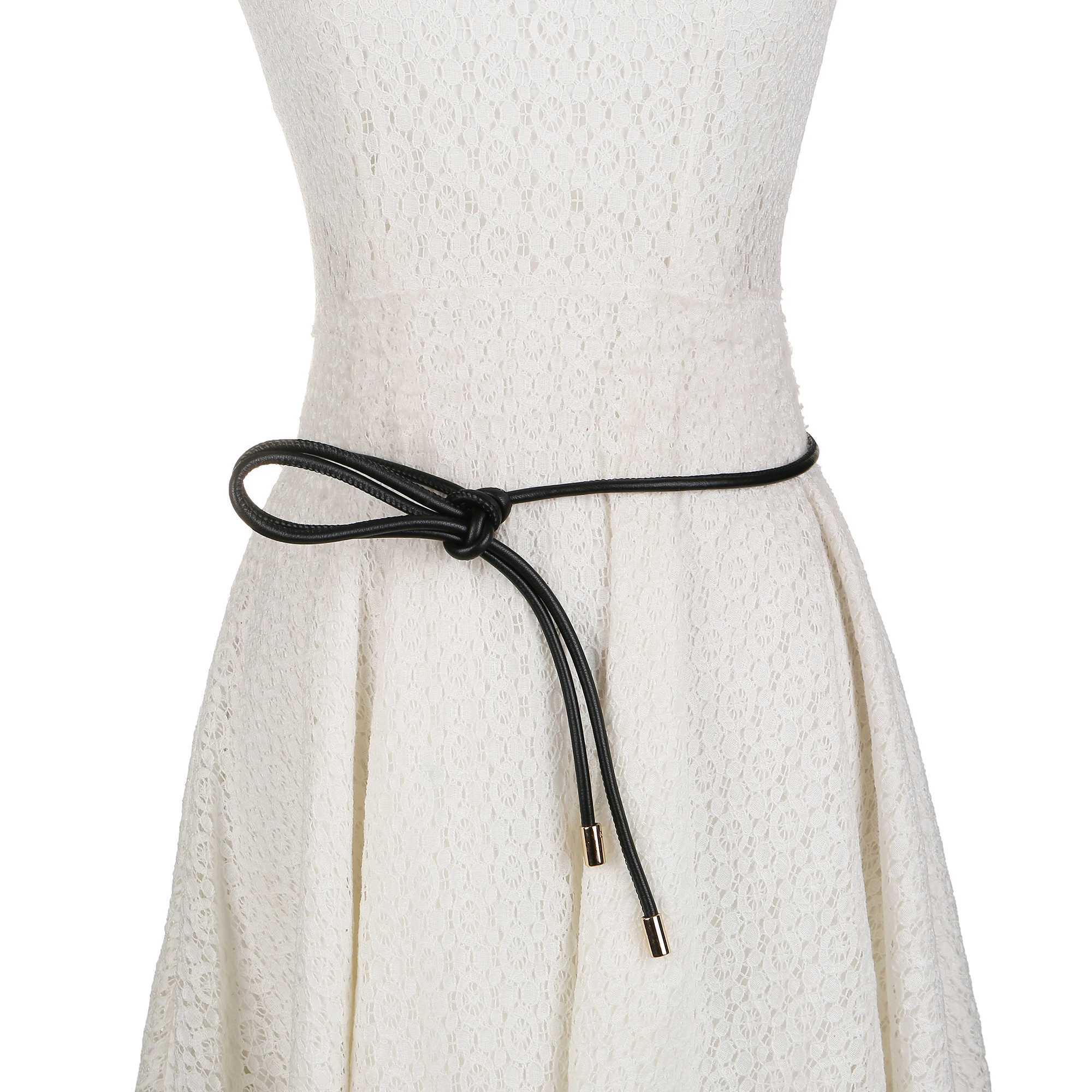 Womens genuine leather waist chain thin belt retro womens waist belt rope dress coat decoration long belt X250410