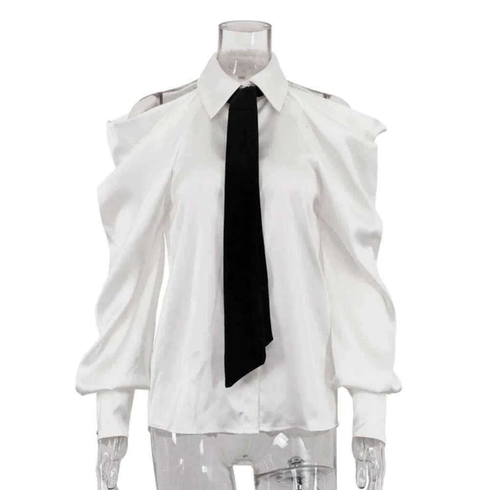 TWOTWINSTYLE Solid Loose Spliced Hollow Out Blouse For Women Lapel Long Sleeve Patchwork Single Breasted Top Female Clothing New
