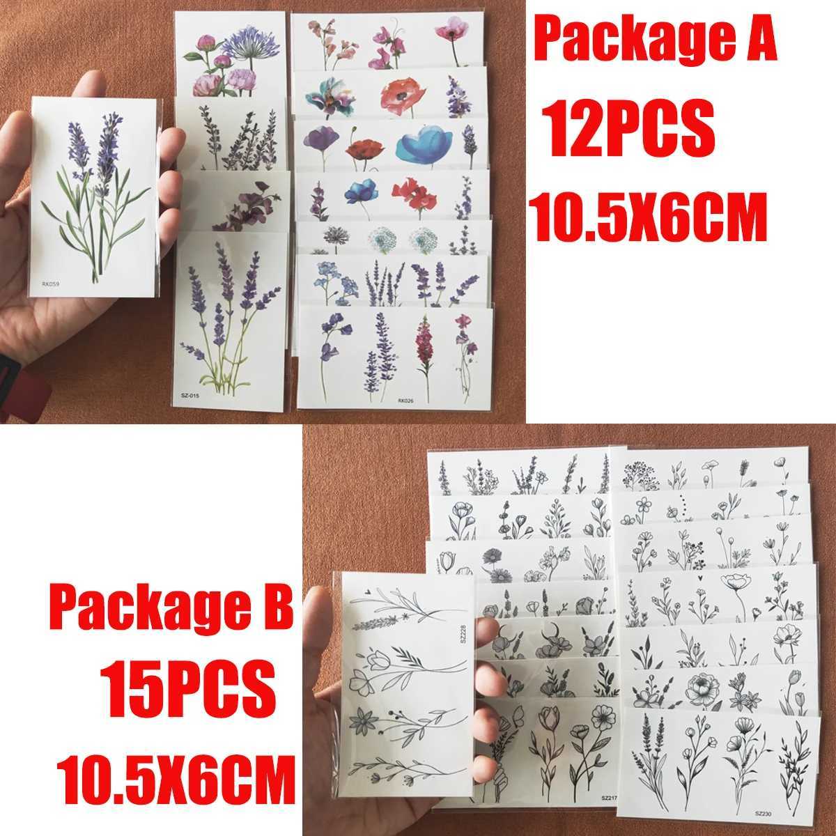 3D Watercolor Lavender Female Temporary Tattoo Body Art Arm Fake Flower Adult Tattoo Sticker Waterproof Girl Tattoo W250410