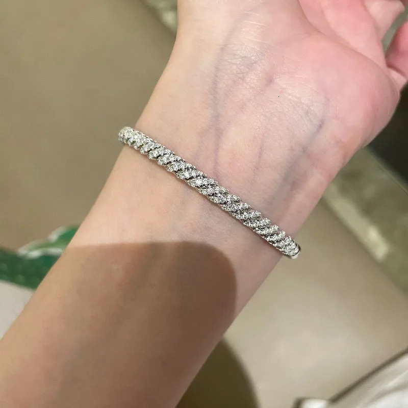 and High quality shiny Spiral bangles for women full diamond silver 925 two color retro charm bracelets jewelry 251103