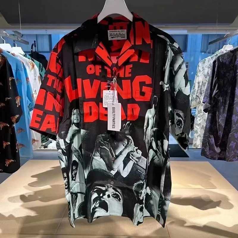 Red green purple movie character printing Chaopai Hawaiian beach shirt mens 1 1 high-quality loose casual top T-shirt X250410