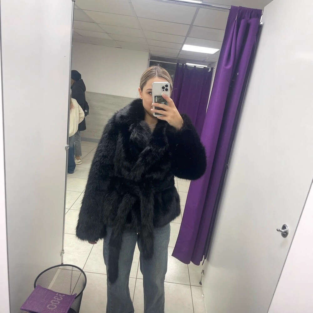 Fashion Collar Fox Faux Winter TurnDown Plush Overcoat Loose EcoFriendly Fur Coat