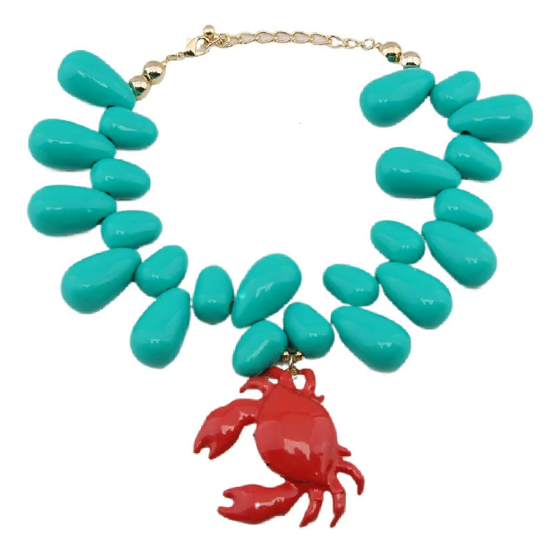 Exaggerated Sense Red Crab Pendant Necklace Womens 2025 Advanced Water Drop Beaded Choker 250409