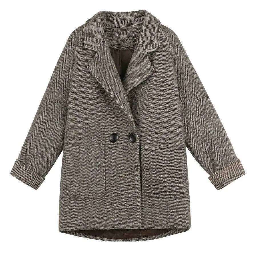 Fashionable British Wool Coat In Autumn And Winter, New Casual Loose Collar Pocket Windproof Jacket For Women