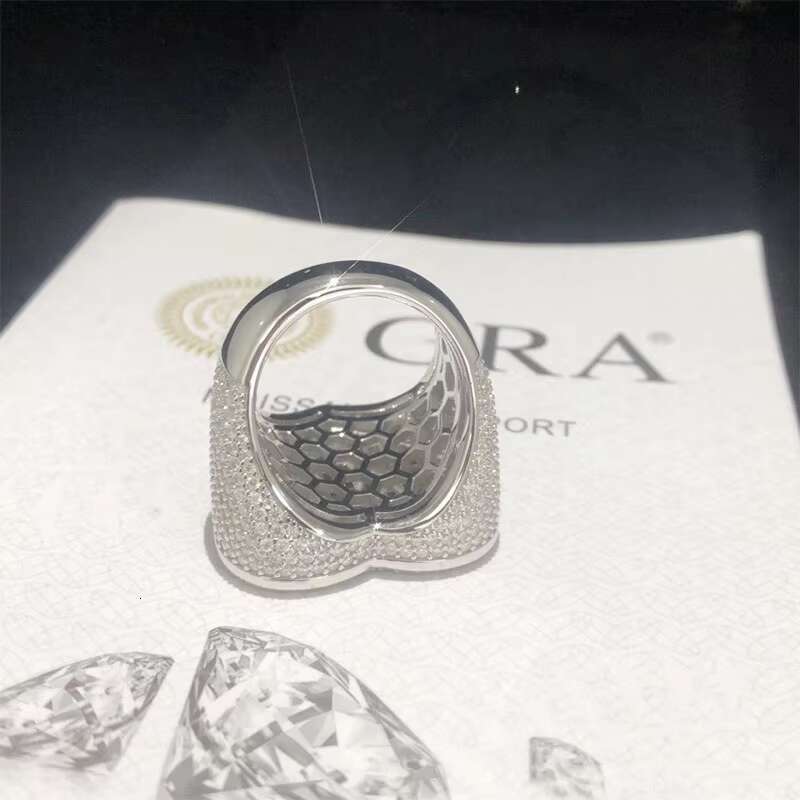 Fashion Silver Full Diamond Heart Moissanite Ring Hip Hop Couple Rings