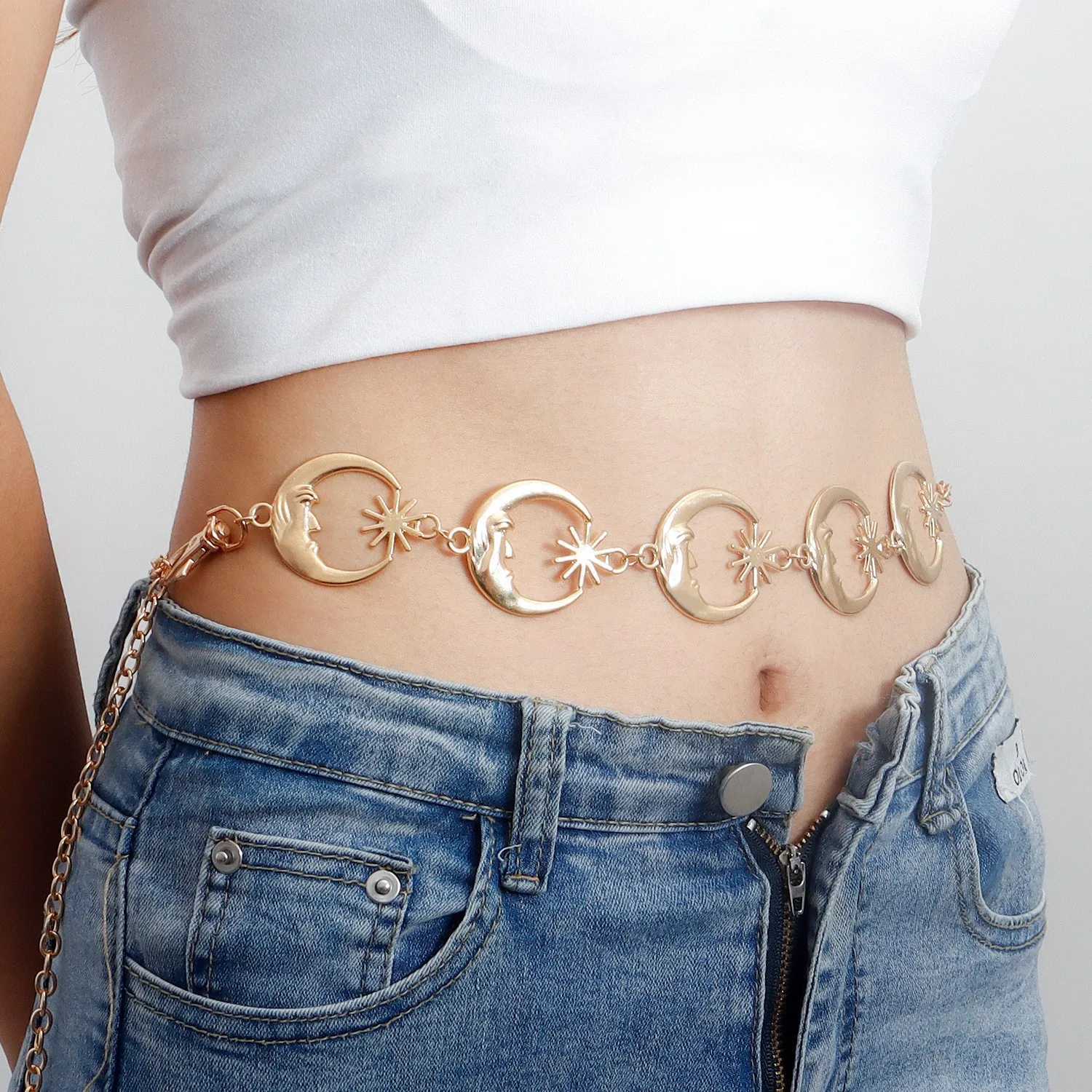Fashion Moon Sun Metal Belt Retro Waist Chain Strap Belt Dress Jeans 1 piece X250410
