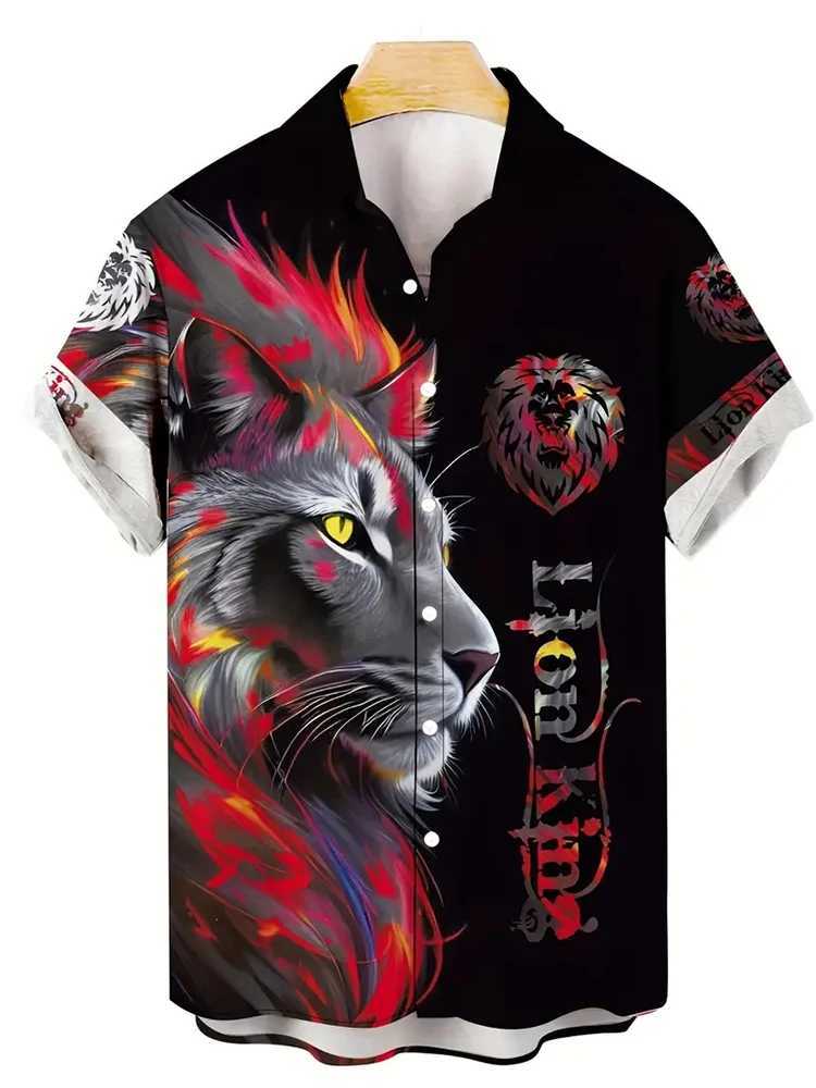 Summer Street Fashion Mens Short sleeved Shirt 3D Tiger Print Short sleeved Shirt Daily Loose and Comfortable Casual Mens Shirt X250410