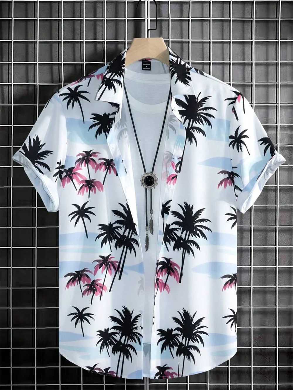 Mens Hawaiian shirt with simple print retro fashion shirt loose and comfortable casual short sleeved Harajuku retro clothing X250410