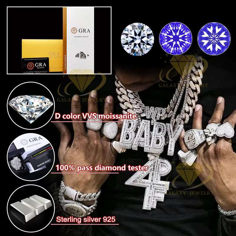 Best Selling 925 Silver Bracelet Moissanite Diamond 15mm Iced Out 8 Infinity Eye Cuban Link Chain Necklace Hip Hop Jewelry
