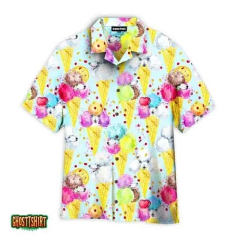 2024 Hawaii Mens Summer Ice Cream T-shirt Beach Printed Short Sleeve Top Casual Design Mens Wear X250410