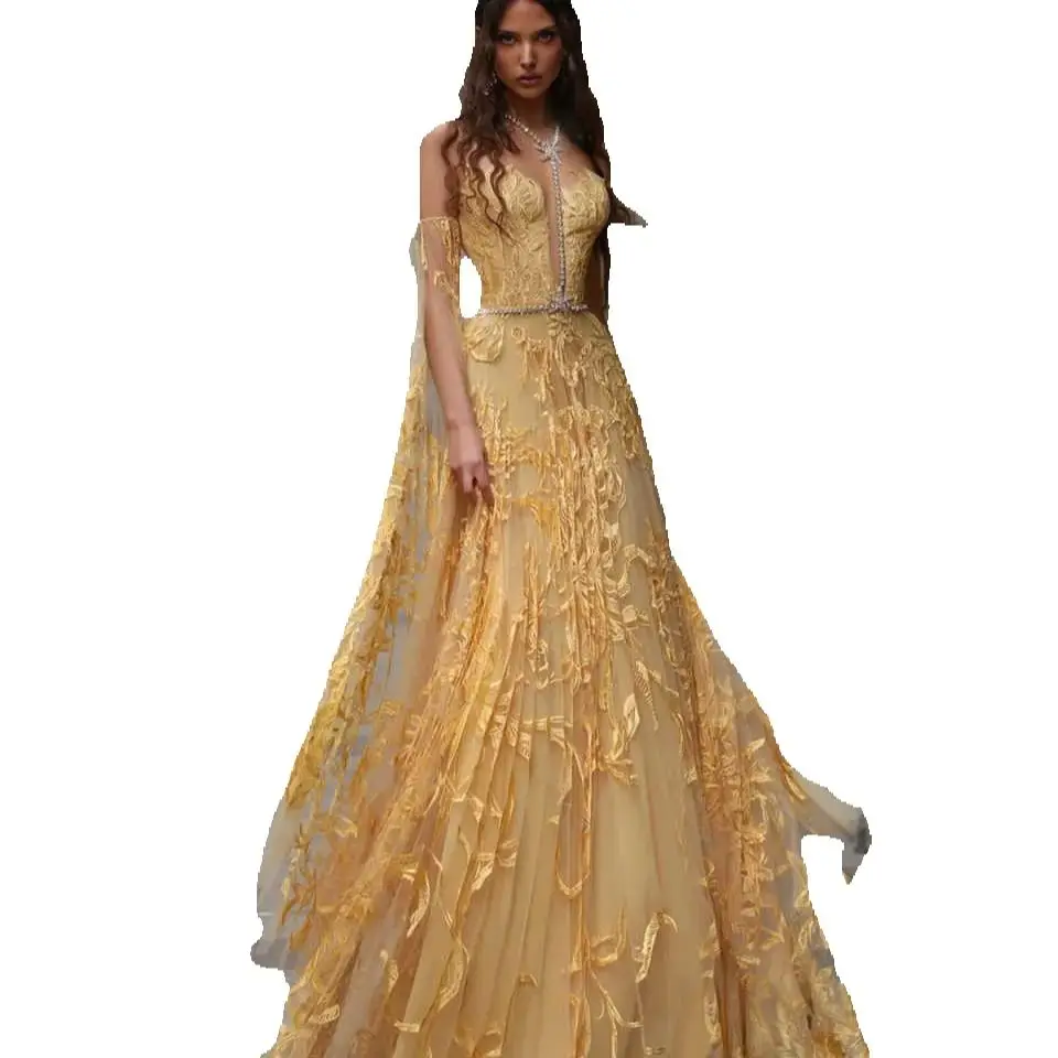 Elegant A-Line Prom Gown O-Neck Evening Dress Beads Party Prom Dress 3D-Lace Sexy Bridal Gowns vestido de novia Size Customized Robes De Mariee L25101