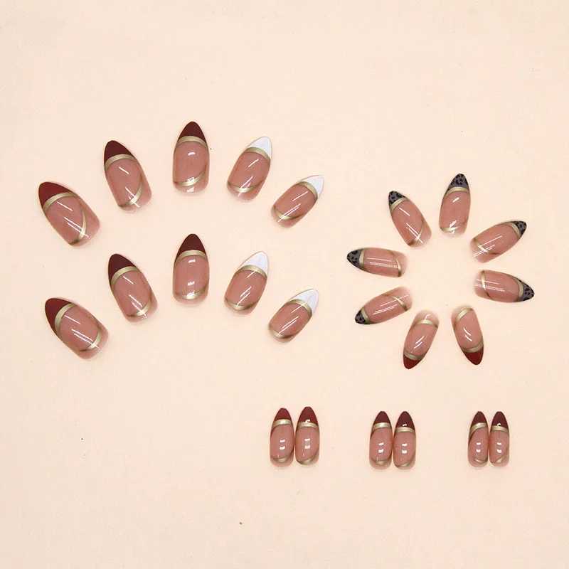 Leopard Print 24 pieces pressed on nails pink gradient fake nails smooth artificial fingers reusable female fake nails W250410