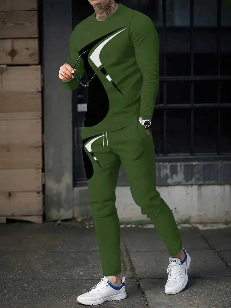 Urban Street Fashion Trend Mens Long Sleeve Round Neck Set 2pcs Daily Casual Mens Round Neck Top Outdoor Casual Loose Long Sty W251110