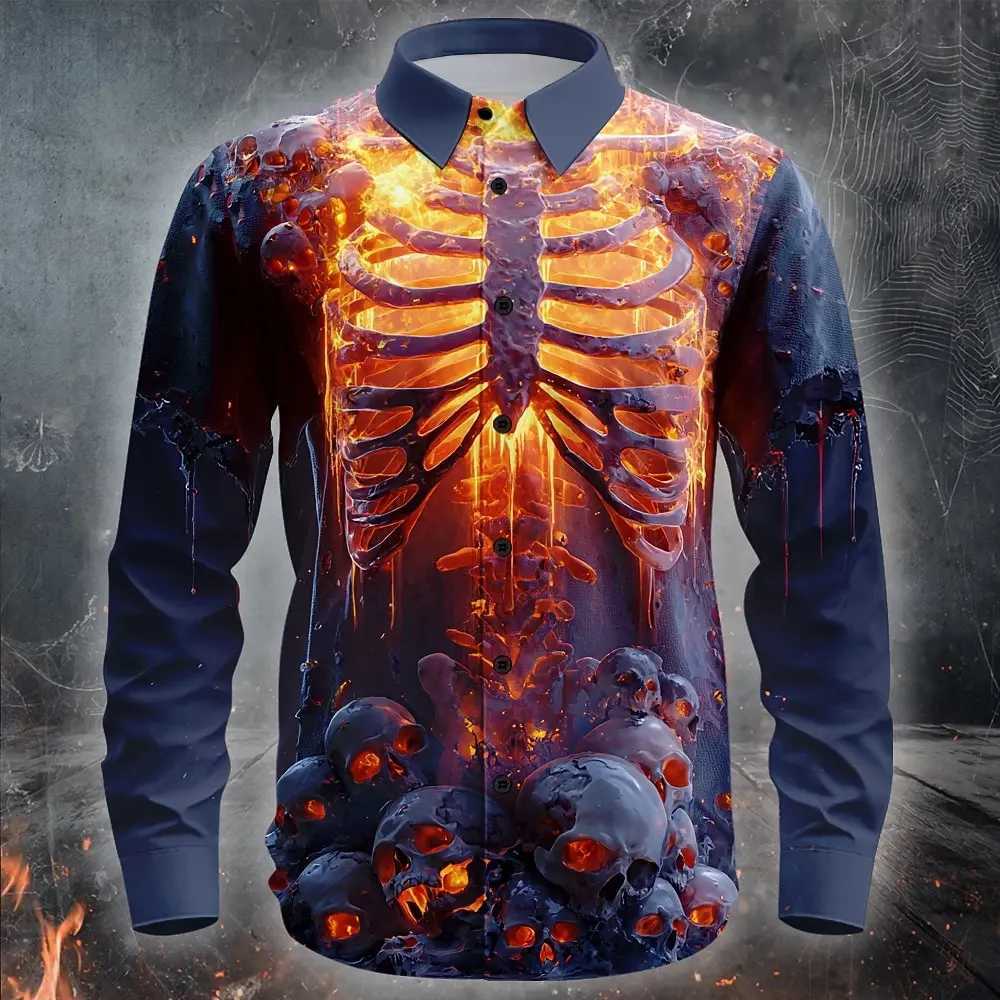 Halloween Costumes Mens Skulls Shirt Button Up Shirt Long Sleeve Casual Outdoor Vacation Daily Fall 3D Print Collared Shirts K251110