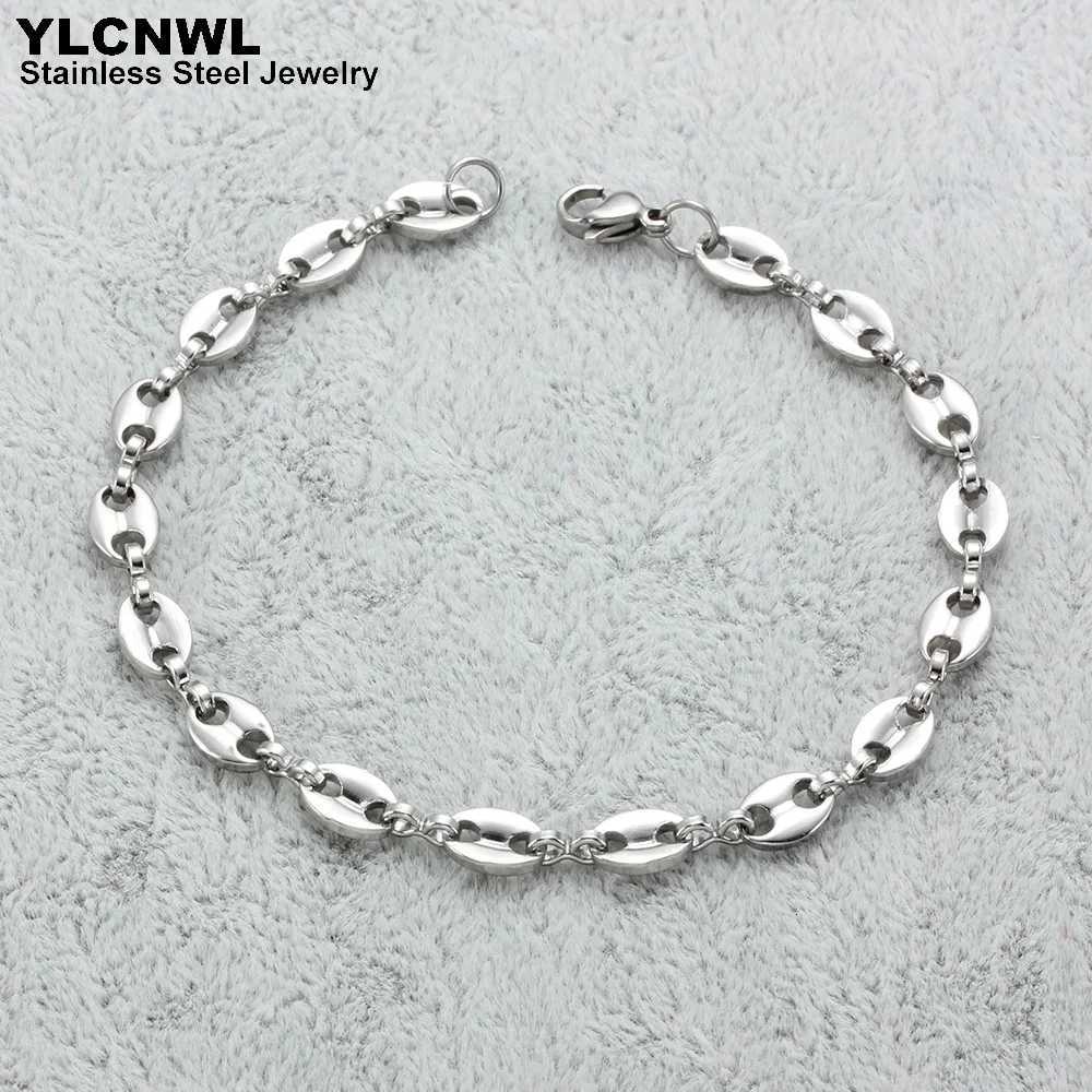 316L Stainless Steel Coffee Bean Link Chain Bracelet For Men Women Hiphop Hand Unisex Statement Jewelry Gift 6-9 InchT251110