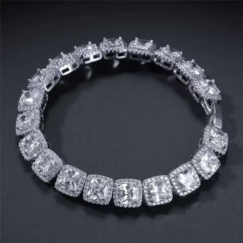 Qianjian Jewelry Custom Square Rock Candy Moissanite Diamond Cuban Link Bracelet