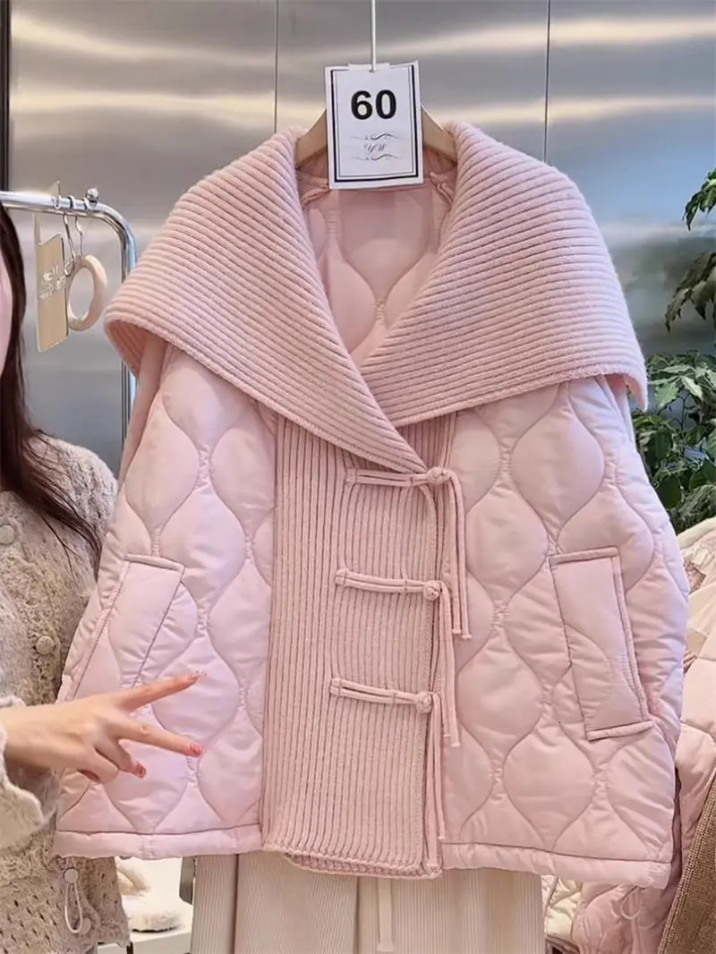 Lapel Collar Knitted Cardigan Quilted Sweater Jacket Womens Autumn And Winter Fashion Sweet Loose Shawl Top Z3310 251107