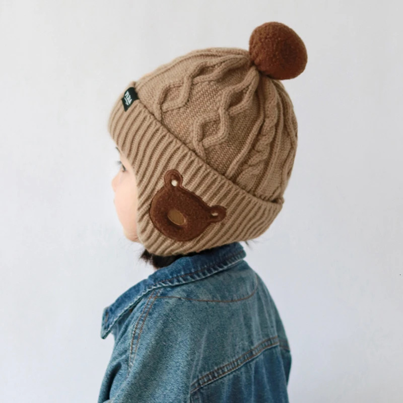 Winter Cute Cartoon Baby Ear Protection Hat Boys Warmth Windproof Knitted Hats Kids Bear Beanie Hat for Girls 636M 251103