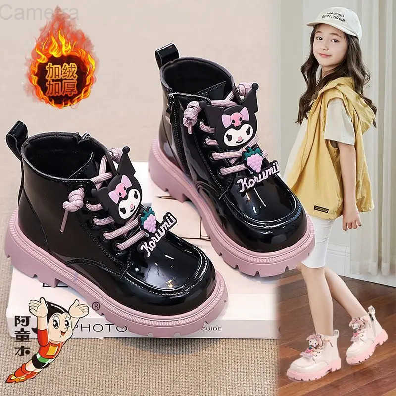 Sanrio My Melody Soft Sole Girls Leather Boots Comfort Non-Slip Autumn Winter Kuromi New Children Short Boots Sweet Cotton Shoes H251110