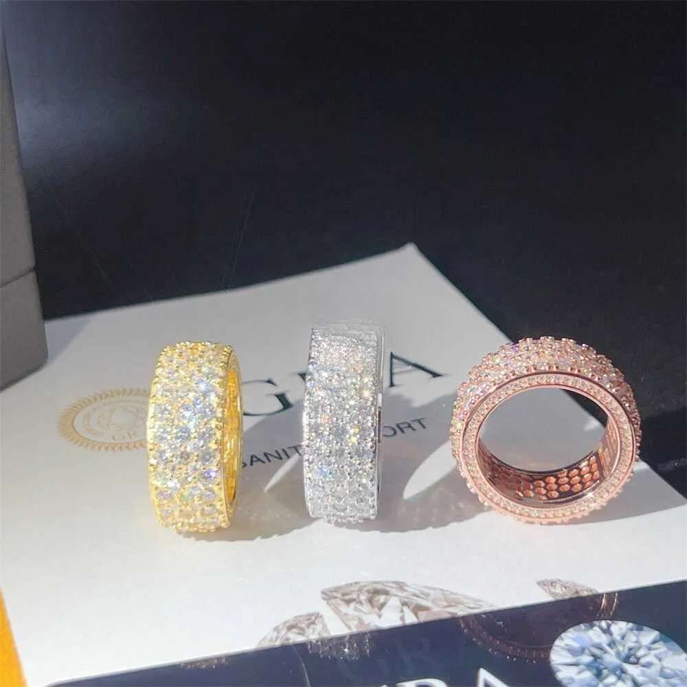 New Design Fully Iced Out Moissanite Dia Sterg Sier Hip Hop Men Eternity Ring