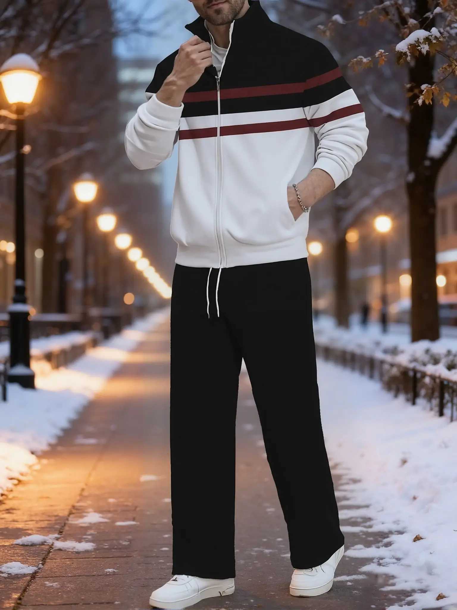 Mens Autumn 2025 Sportswear Set Stand/Flip Collar TwoWay Wear Sweatshirt Jacket with Matching Long Pants Comfortable Two W251110